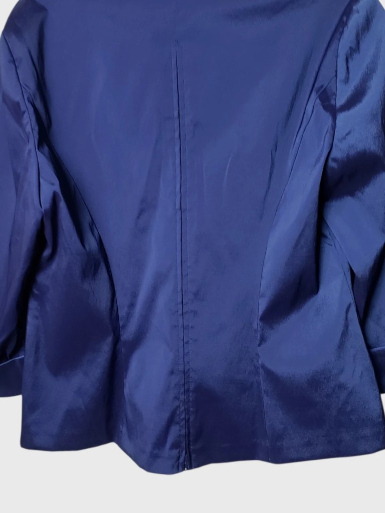 Alex Evenings Petite Satin Blouse Ruched Front 3/4 Sleeves Royal Blue P.Large — image 8 of 8